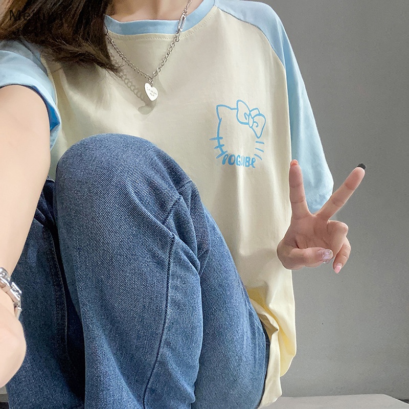 Áo Thun Tay Ngắn Oversized In Họa Tiết Mèo Hoạt Hình Y2K Cho Nữ