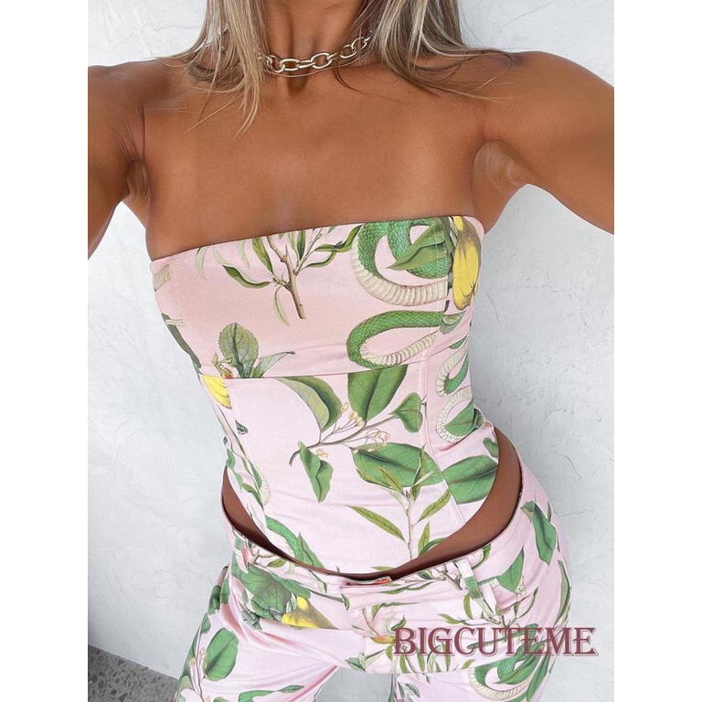 Áo Ống Cổ Thuyền Hở Lưng Có Dây Kéo In Họa Tiết Thời Trang Đường Phố Mùa Hè Cho Nữ