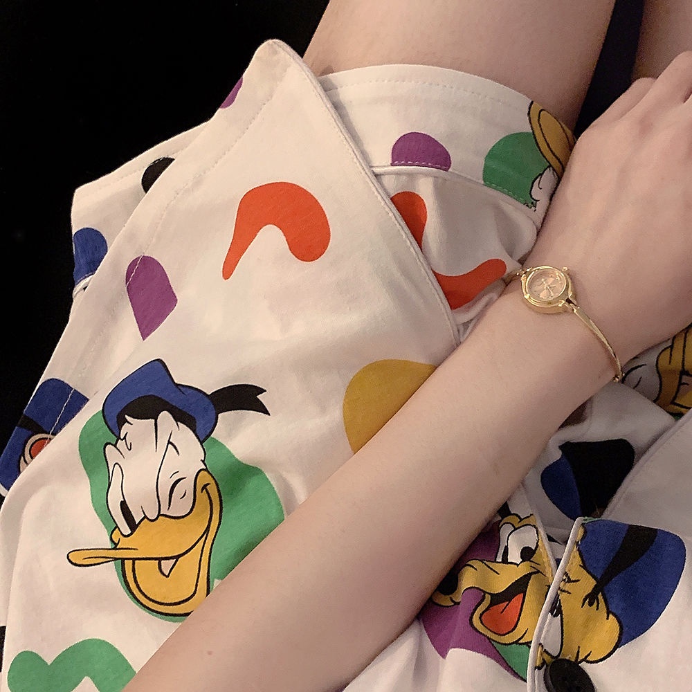 Bộ Đồ Ngủ Tay Ngắn Dáng Rộng In Họa Tiết Hoạt Hình Mickey Dễ Thương Thời Trang Mùa Hè Cho Nữ