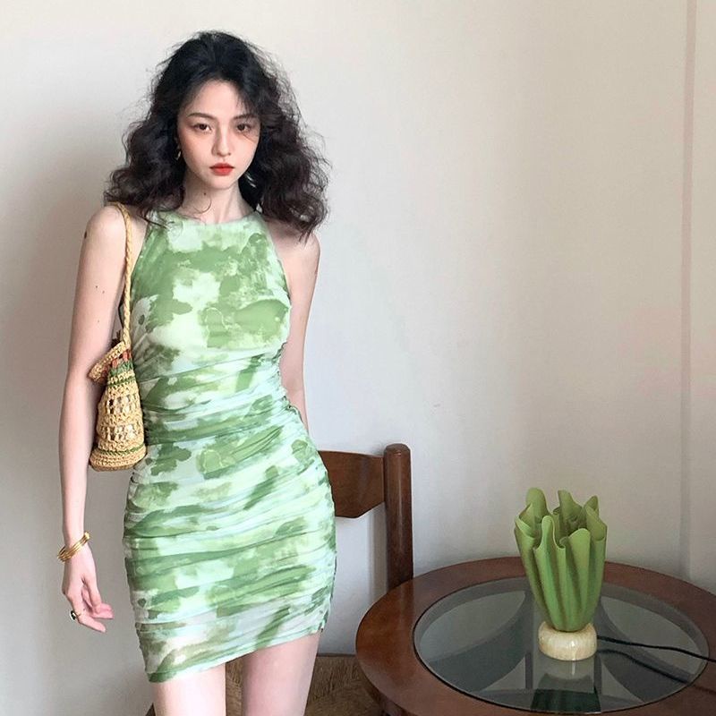 COZOK Đầm Không Tay Dáng Ôm Chiết Eo Phong Cách Thời Trang retro Hong Kong