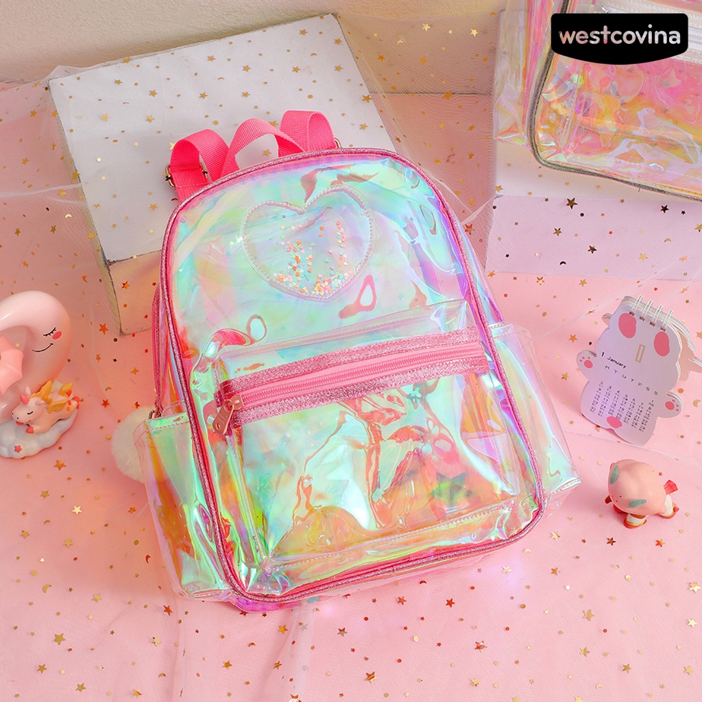 [WSTN] [WSTN]✎Ba Lô Trong Suốt Chống Thấm Nước Sức Chứa Lớn Có Thể Điều Chỉnh Họa Tiết Trái Tim Cho Nữ