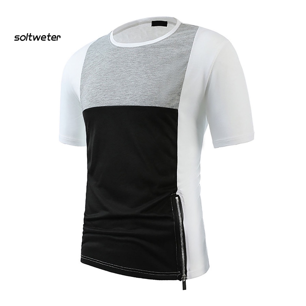Áo Thun Tay Ngắn Cổ Tròn Màu Sắc Tương Phản Thời Trang Mùa Hè Cho Nam