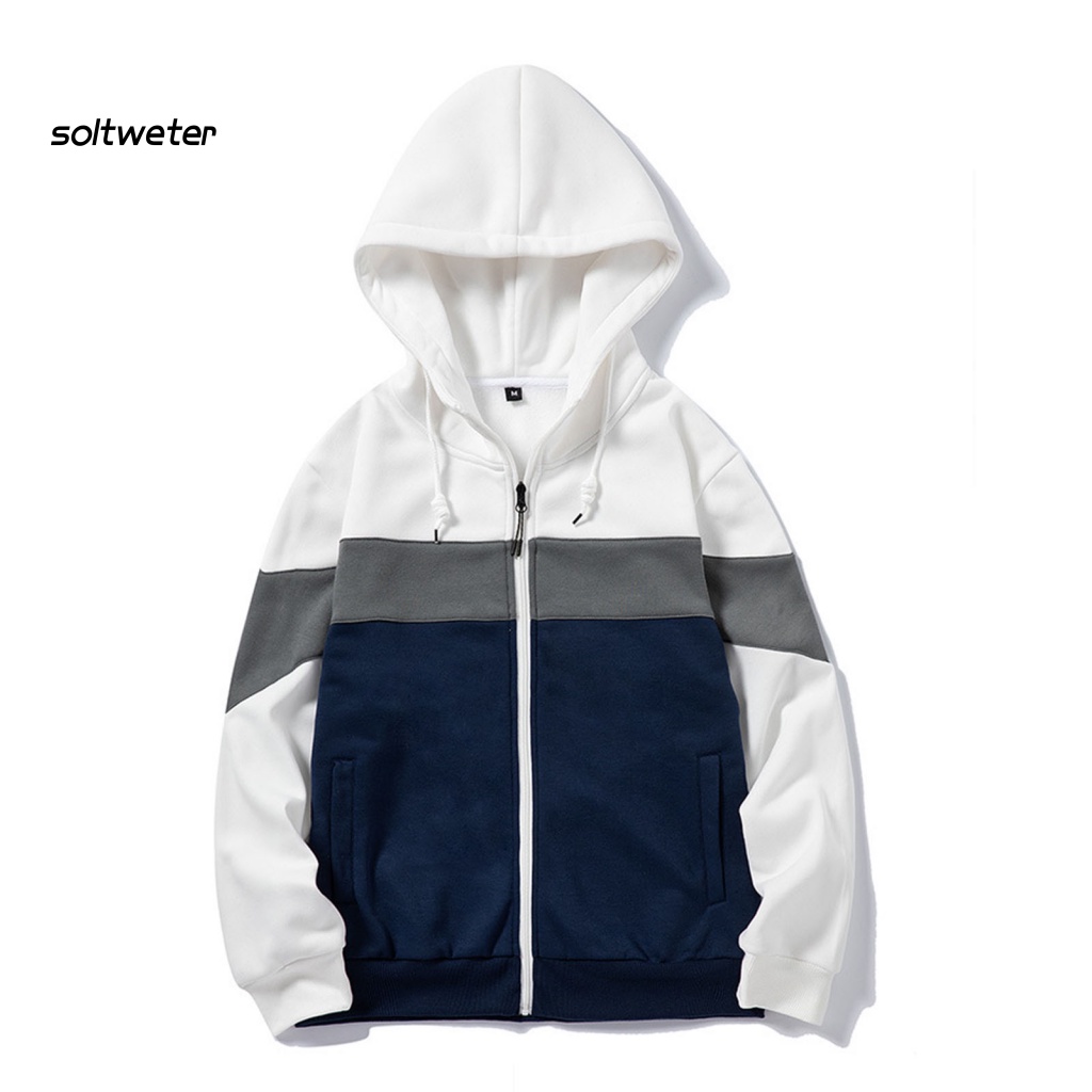 St Áo Khoác Hoodie Rút Dây Chắp Vá Màu Sắc Tương Phản Mặc Hàng Ngày Cho Nam