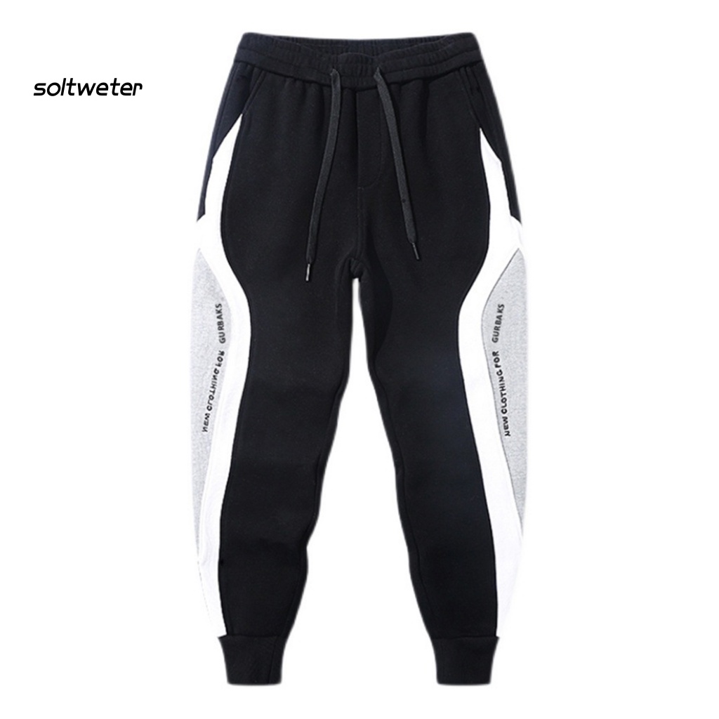 Quần Thể Thao Lưng Thun Lót Lông Dày Dặn Chống Gió Màu Sắc Khối Lập Phương Thời Trang Thu Đông Cho Nam