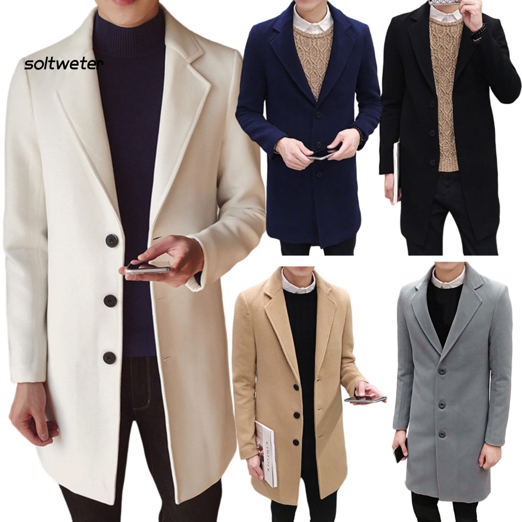 St Áo Khoác Nam Màu Trơn Dáng Ôm Cài Nút Cổ Bẻ Phong Cách Doanh Nhân Thời Trang Thu Đông