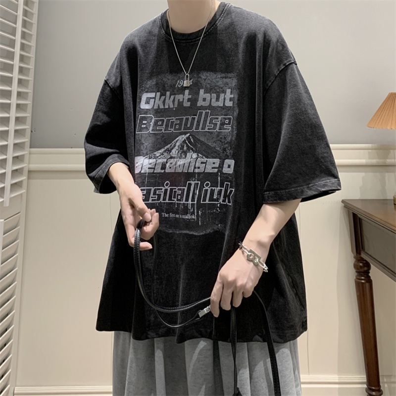 Áo Thun Ngắn Tay Màu Cà Phê In Hình Núi Tuyết Batik Phong Cách Âu Mỹ Cổ Điển Thời Trang Mùa Hè Cho Nam