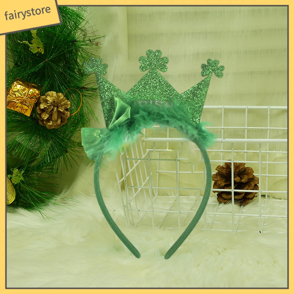 [FRO] Băng Đô Đính Kim Sa Lấp Lánh Hình Vương Miện Xanh Lá Tạo Không Khí Hóa Trang Ngày Quốc Gia Ireland Dễ Thương