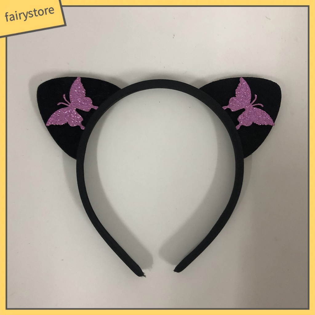 Băng Đô Tai Mèo Bằng Vải Chống Trượt In Họa Tiết Bướm Dễ Thương