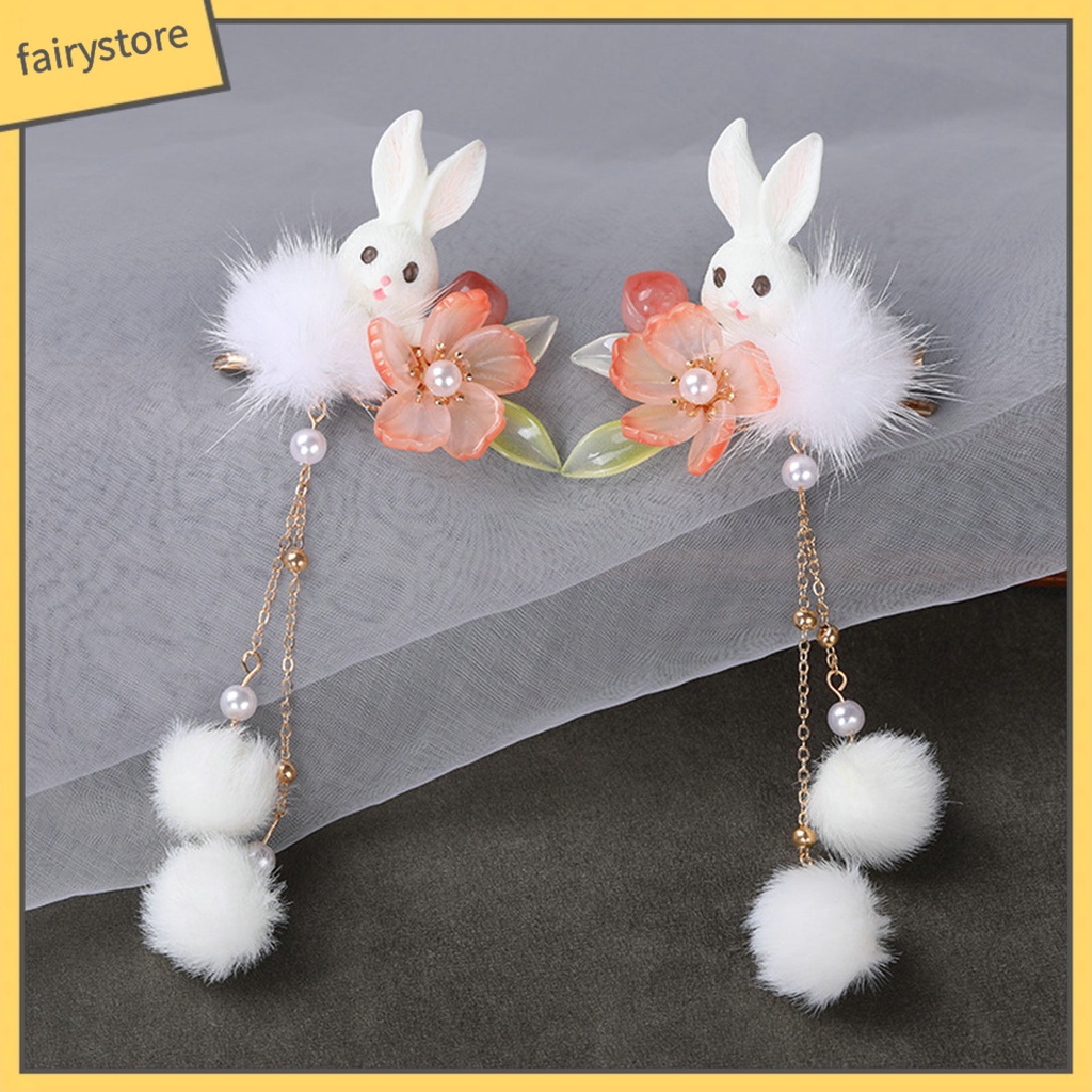 1 Cặp Kẹp Tóc Chuỗi Hạt Dài Đính Hoa Tua Rua Chống Trượt Hóa Trang Hán Phục