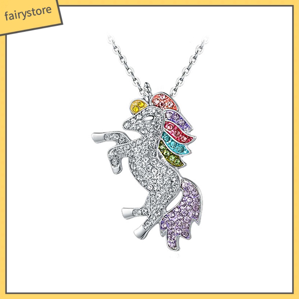 Vòng cổ Mặt Hình Ngựa Một Sừng Đính Đá Nhiều Màu Sắc Thời Trang Cho Nữ