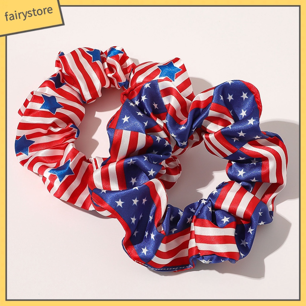Dây Buộc Tóc Cao Su Mềm Co Giãn In Hình Lá Cờ Mỹ Có Thể Giặt Lại