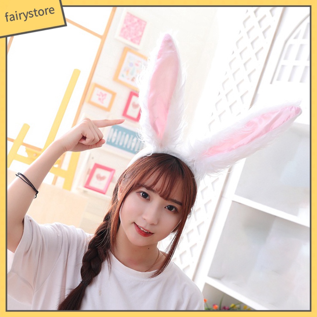 Băng Đô Cài Tóc Tai Thỏ Lông Xù Hoạt Hình Đáng Yêu Dành Cho Bé Gái