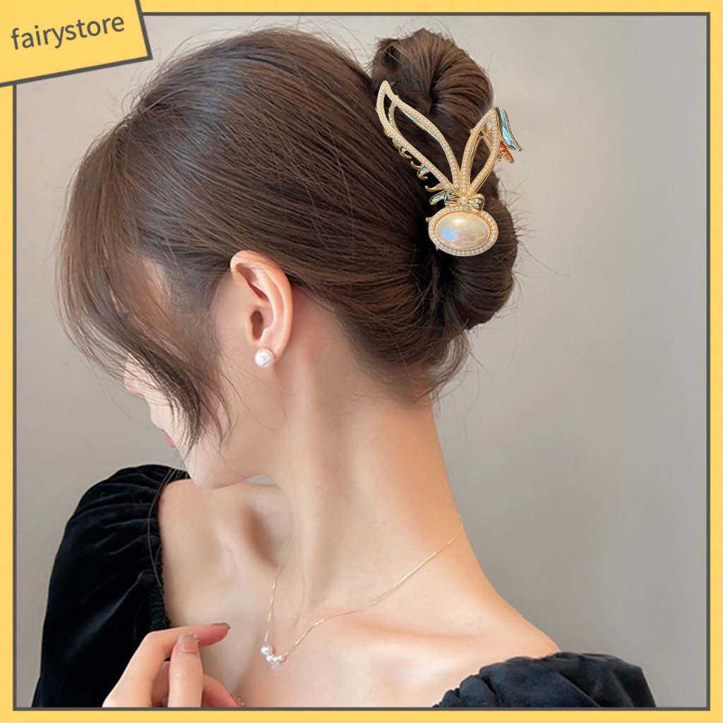 Kẹp Tóc Càng Cua Lớn Đính Đá &amp; Ngọc Trai Giả Hình Tai Thỏ
