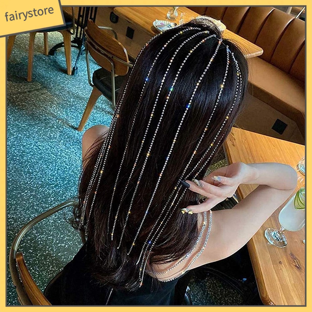 Băng Đô Cài Tóc Đính Đá Phối Tua Rua Bắt Mắt Tinh Tế Cho Nữ