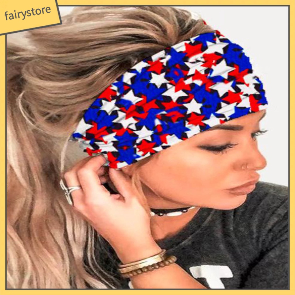 Băng Đô Cài Tóc Bản Rộng Co Giãn Chống Trượt Không Phai Họa Tiết Ngôi Sao