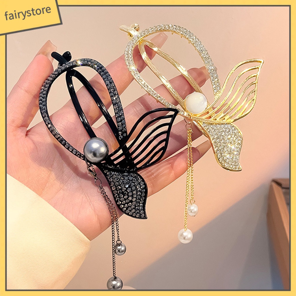 Kẹp Tóc Đính Đá / Ngọc Trai Giả Hình Đuôi Cá Chống Trượt Tiện Dụng