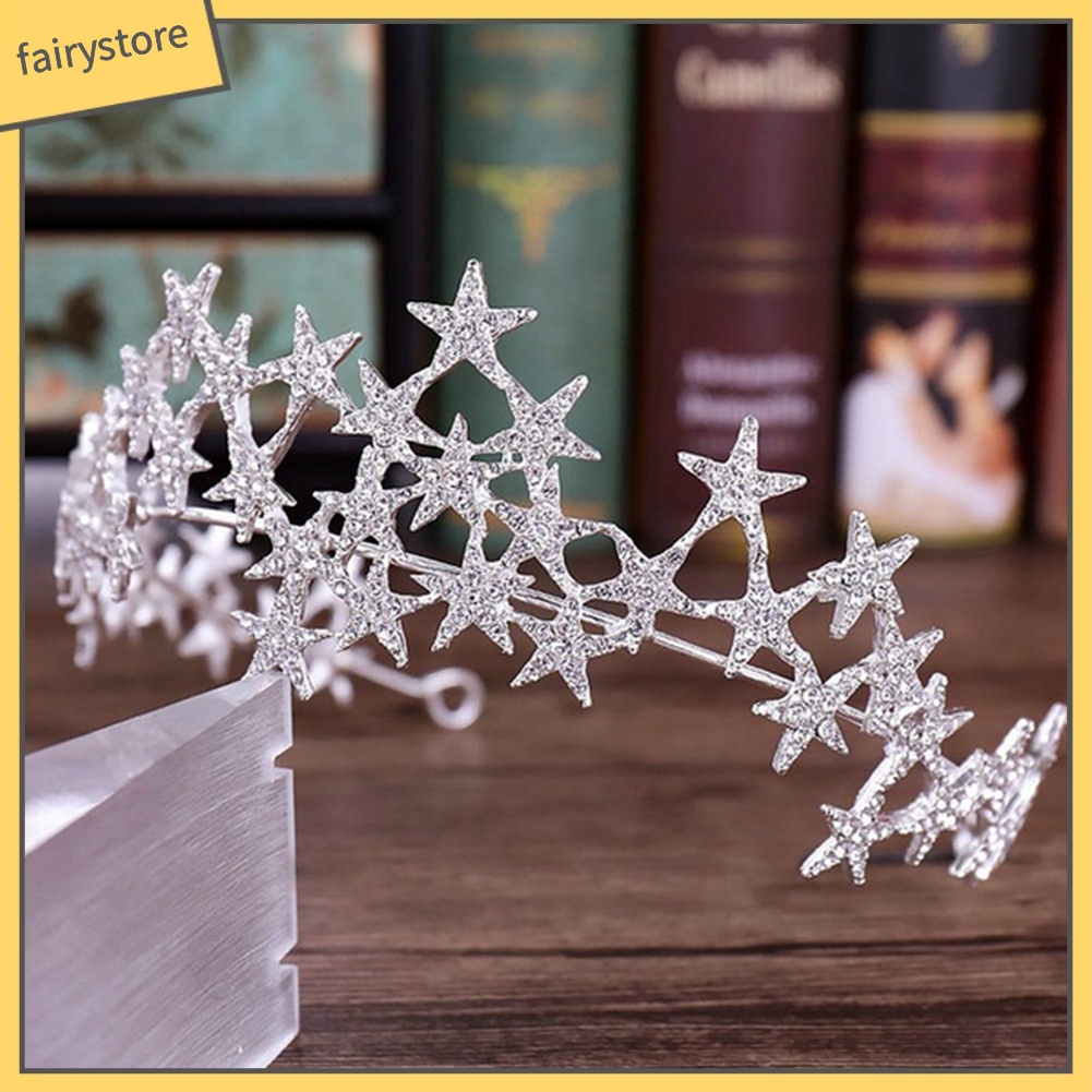Vương Miện Cài Tóc Hình Ngôi Sao Đính Đá Lấp Lánh Cho Cô Dâu