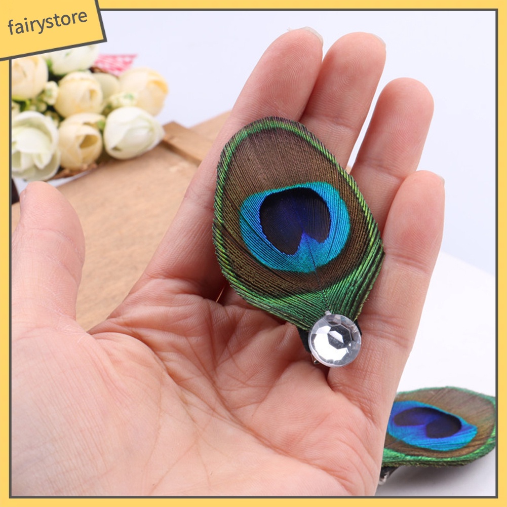 Kẹp Tóc Hình Lông Công Đính Đá Và Ngọc Trai Nhân Tạo Sang Trọng