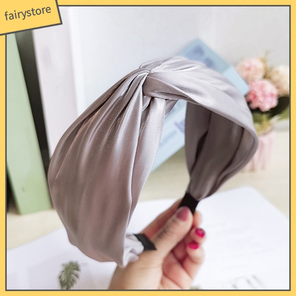 Băng Đô Cài Tóc Bản Rộng Thắt Nút Màu Sắc Trơn Cho Nữ