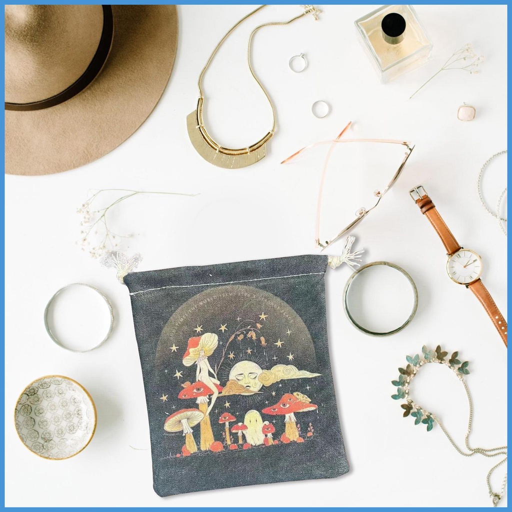 Túi Dây Rút Đựng Bài Tarot Họa Tiết Nấm Xinh Xắn