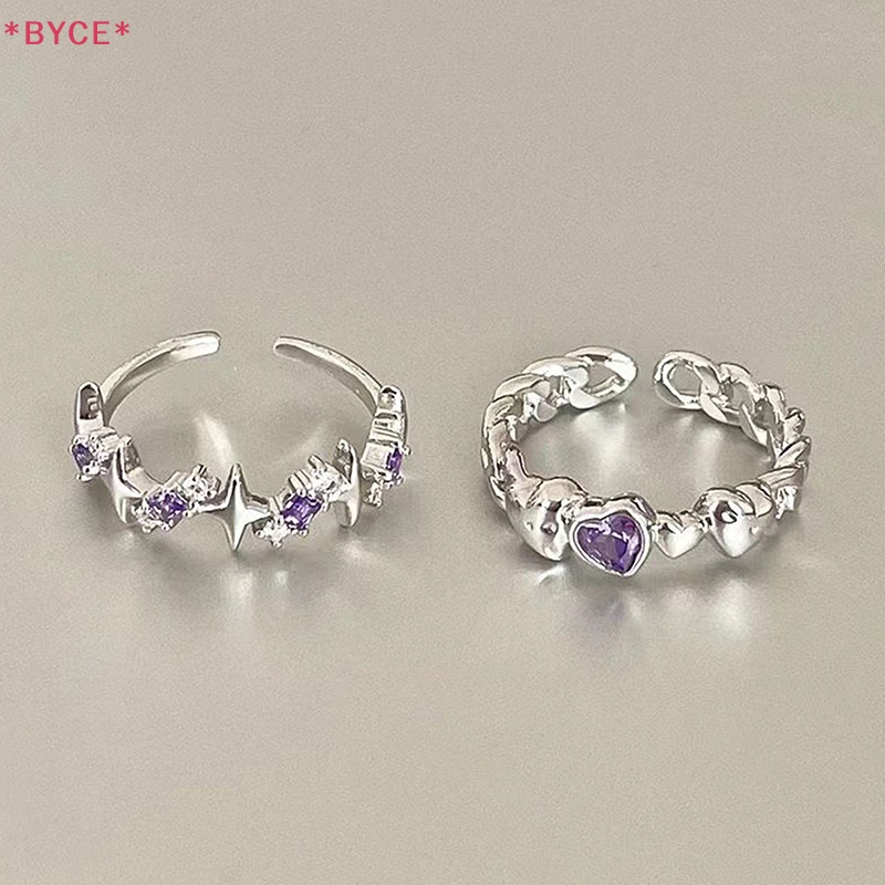 Nhẫn Mở Đính Đá Pha Lê Tím Phong Cách Vintage Y2K Mới