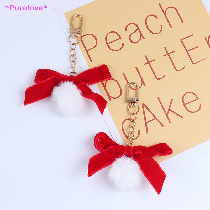 Móc Khóa Hình Nơ Bằng Nhung Phối Bóng Lông Xinh Xắn Cho Nữ Mới