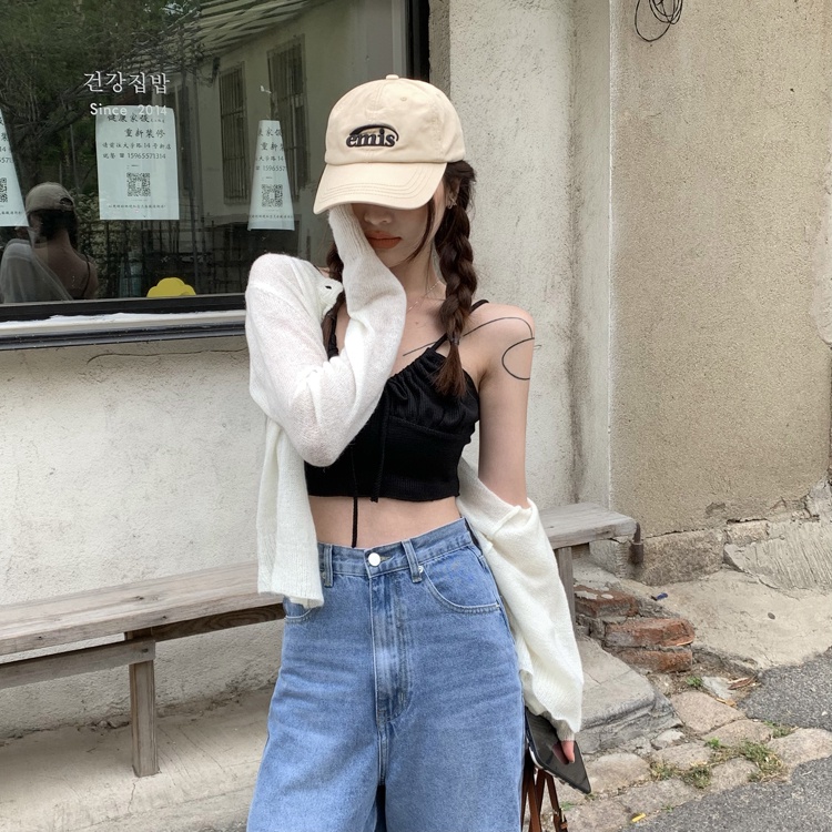 Áo Croptop Sát Nách Cổ Chữ V Quyến Rũ Thời Trang Phong Cách Hàn Quốc Cho Nữ