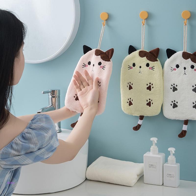 Aoto Khăn Lau Tay Thấm Hút Tốt Hình Mèo Hoạt Hình Đáng Yêu Có Móc Treo