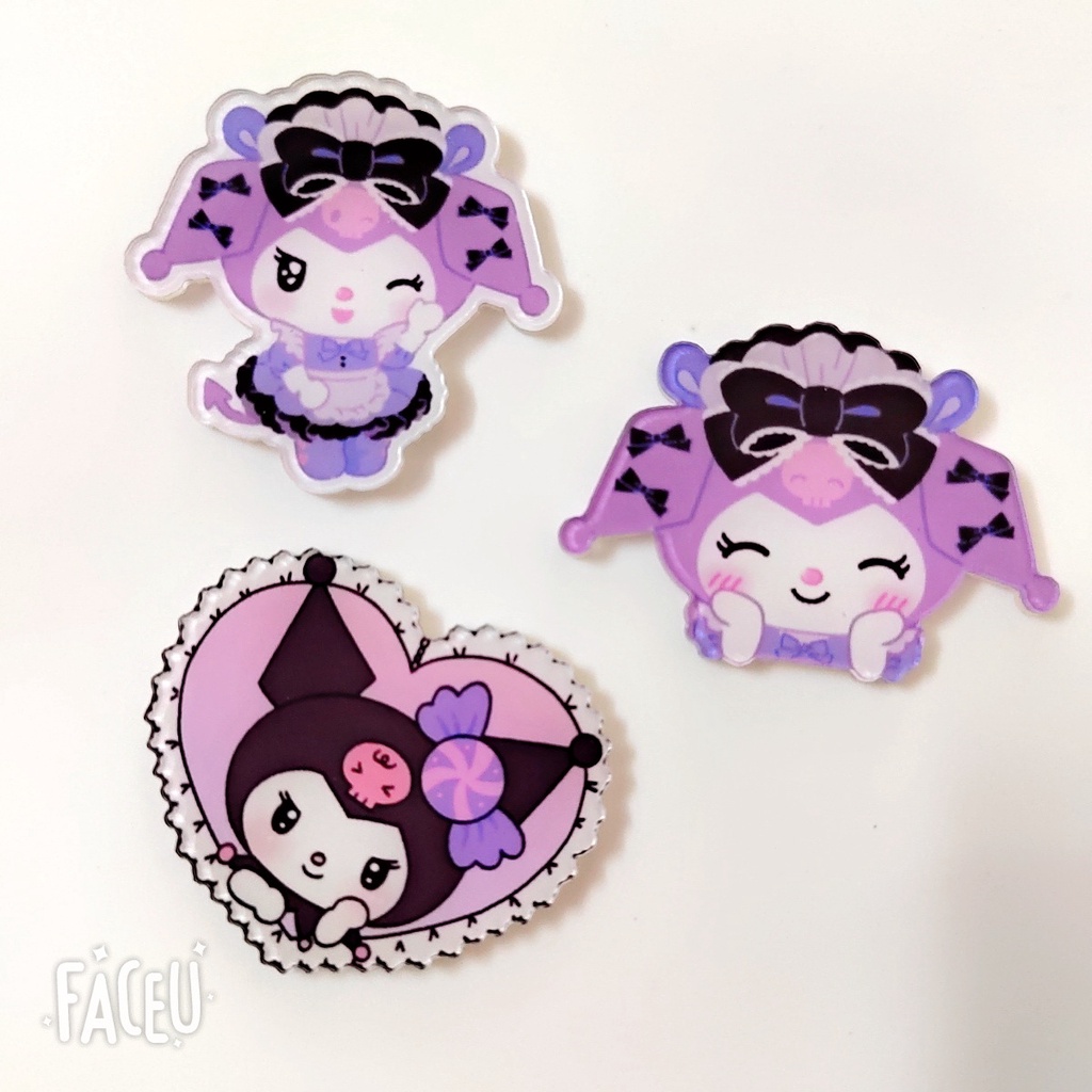 Phim hoạt hình sanrio kuromi acrylic tự làm trâm cài áo cô gái dễ thương trang trí hành lý badg h0236
