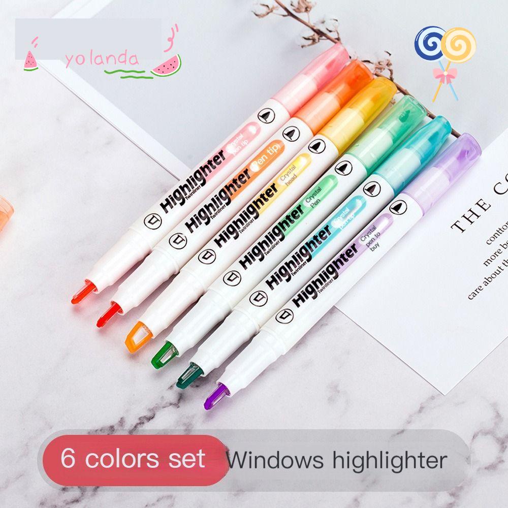 Bộ 6 Bút Đánh Dấu Hai Đầu Nhiều Màu Sắc Dùng Trong Trường Học / Văn Phòng