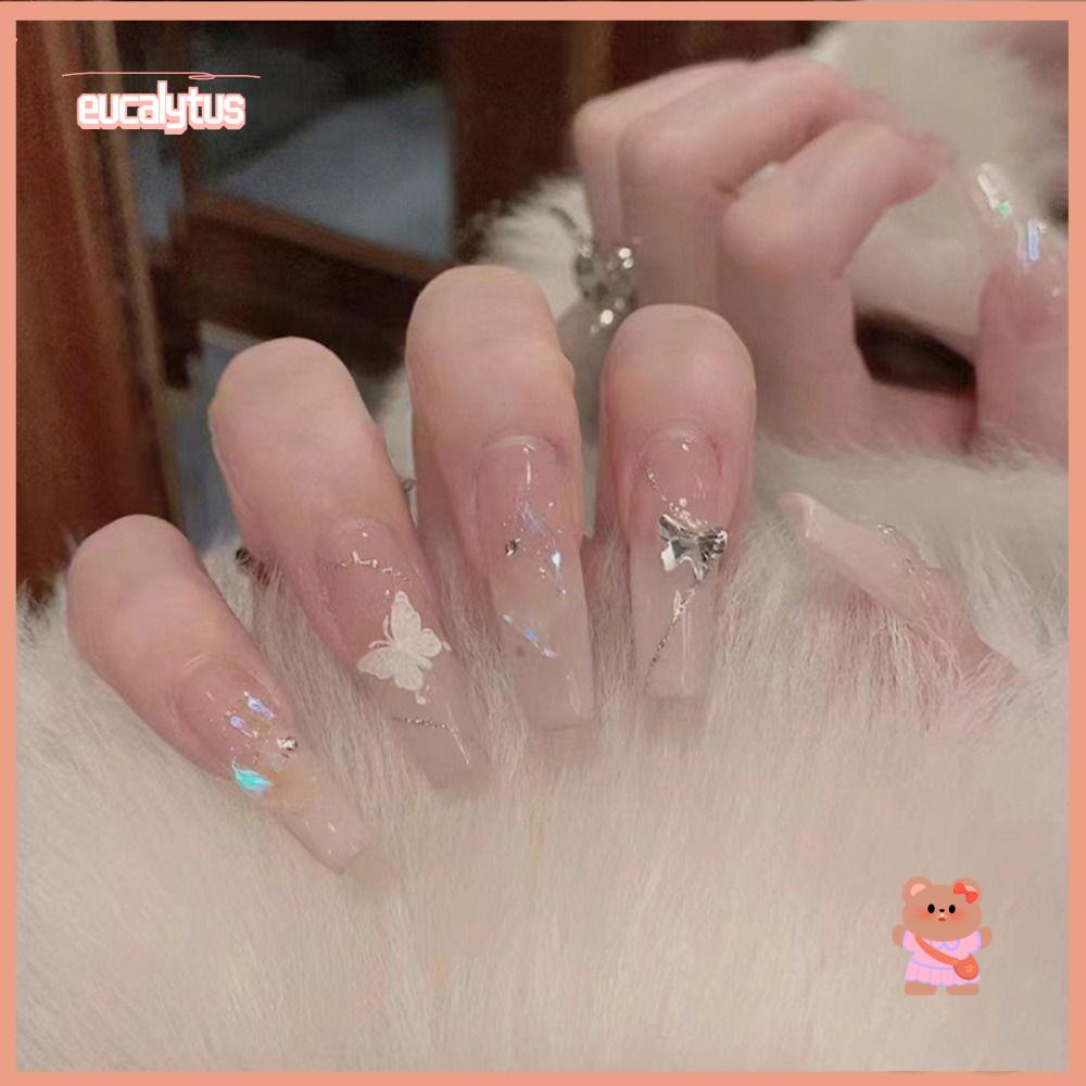 Bộ 24 Móng Tay Giả Lấp Lánh|Phụ Kiện Trang Trí Hình Cô Gái Múa Ba Lê DIY