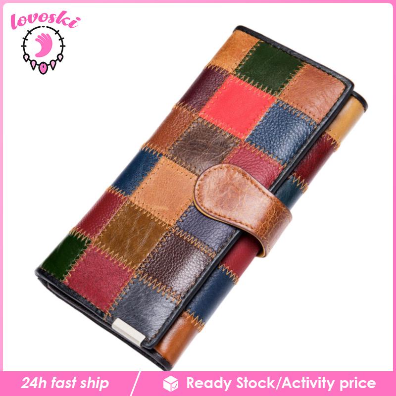 [Lovoski] Ví Da Cầm Tay Dáng Dài Cỡ Lớn Phối Màu Thời Trang Cho Nữ