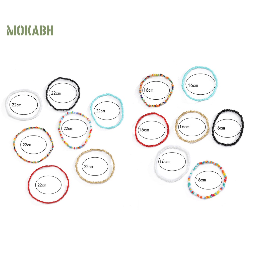 [Mok Abh] Set 7 Vòng Tay Chuỗi Hạt Nhiều Màu Sắc Tương Phản Co Giãn Dành Cho Nữ Đi Biển