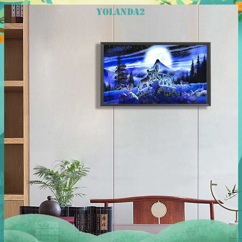 Tranh Đính Đá Kim Cương Toàn Bộ 5D DIY Hình Vẽ Sói Trang Trí Nhà Cửa