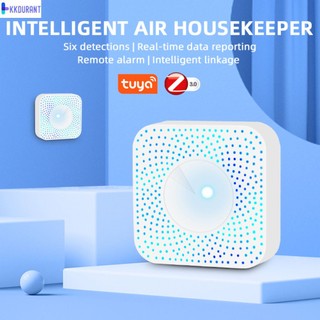 6 In 1 Tuya Zigbee Smart Air Housekeeper Air Quality Monitor Temperature Humidity Smart Air Box Sensor Automation Alarm Detector KKDURANT