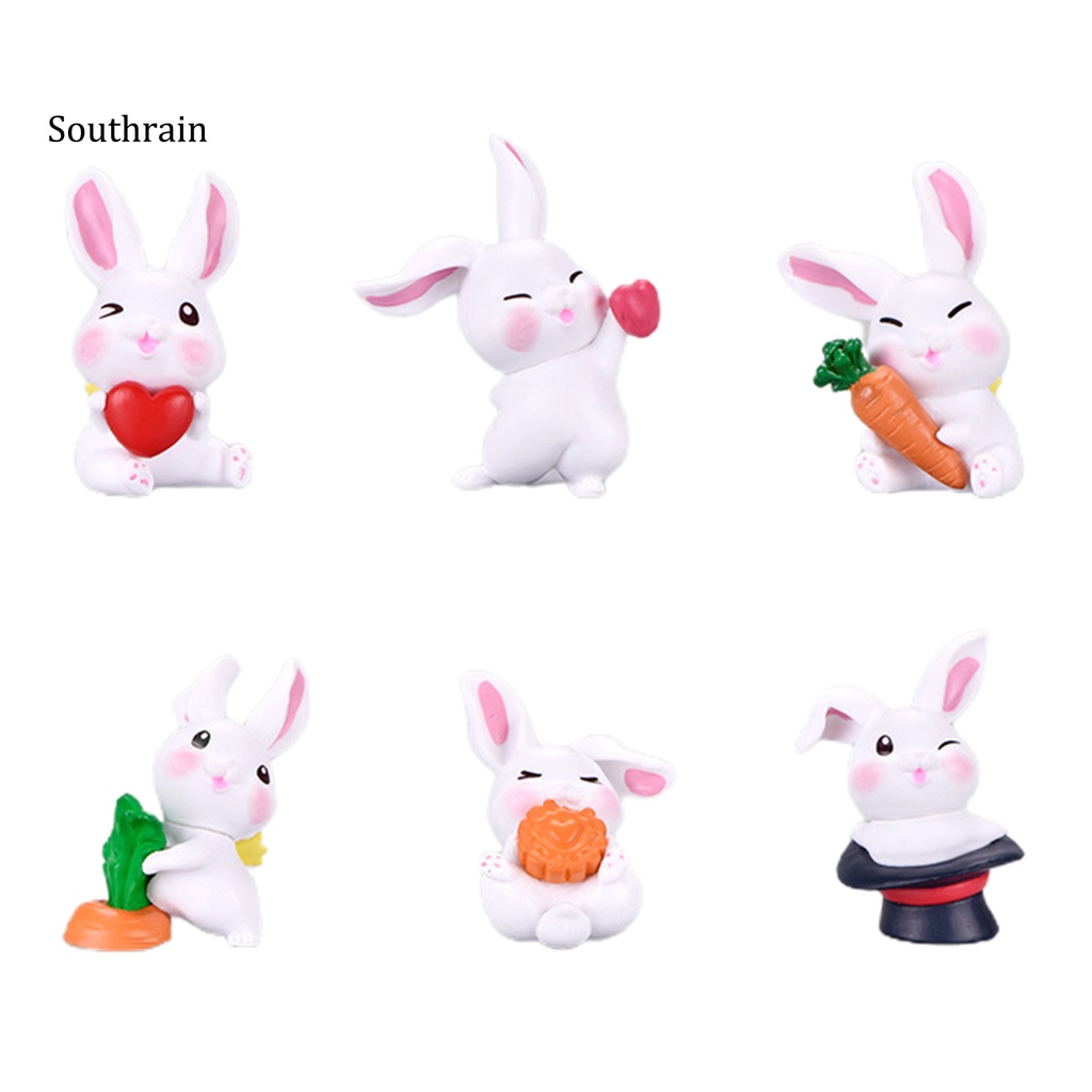 Set 6 Tượng Thỏ Mini Dễ Thương Dùng Để Trang Trí Vườn