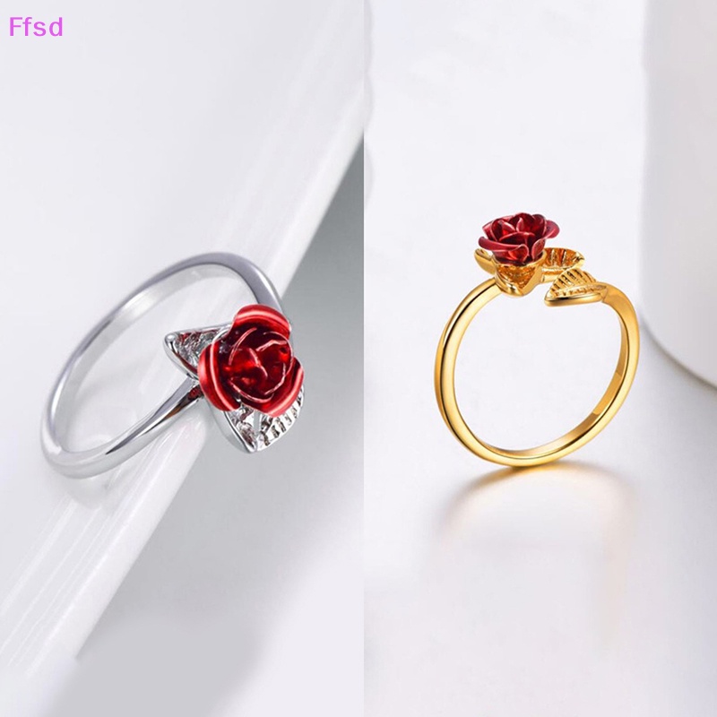 {Ffsd} Nhẫn Hở Hình Hoa Hồng Đỏ Thời Trang Có Thể Điều Chỉnh Làm Quà Tặng Đính Hôn / Trang Sức Đính Hôn Cho Nữ