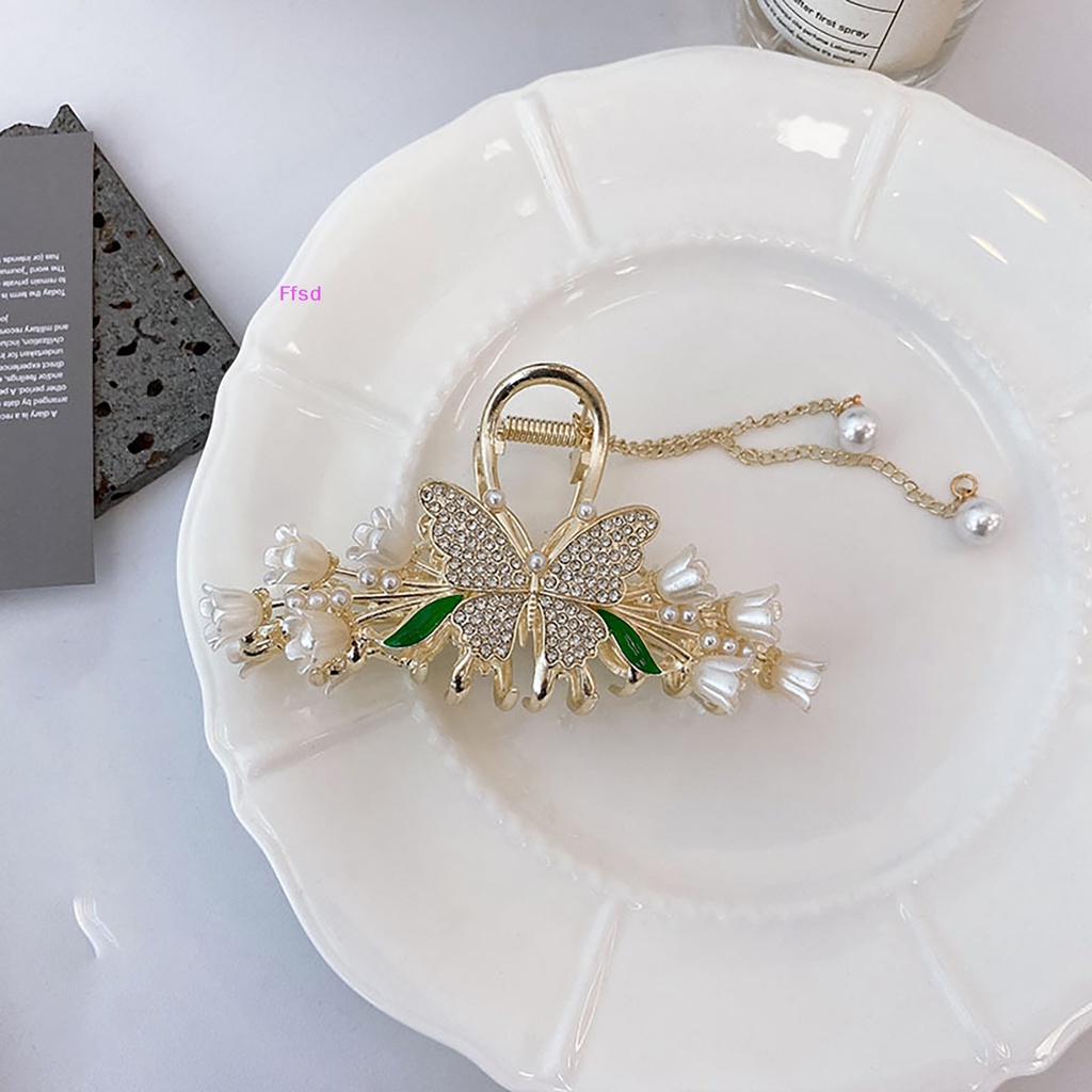 {Ffsd} Kẹp Tóc Đuôi Ngựa Bướm Tua Rua Đính Hoa Ngọc Trai Thanh Lịch Phong Cách Hàn Quốc Vintage Trang Trí Tóc Đuôi Ngựa Cho Nữ