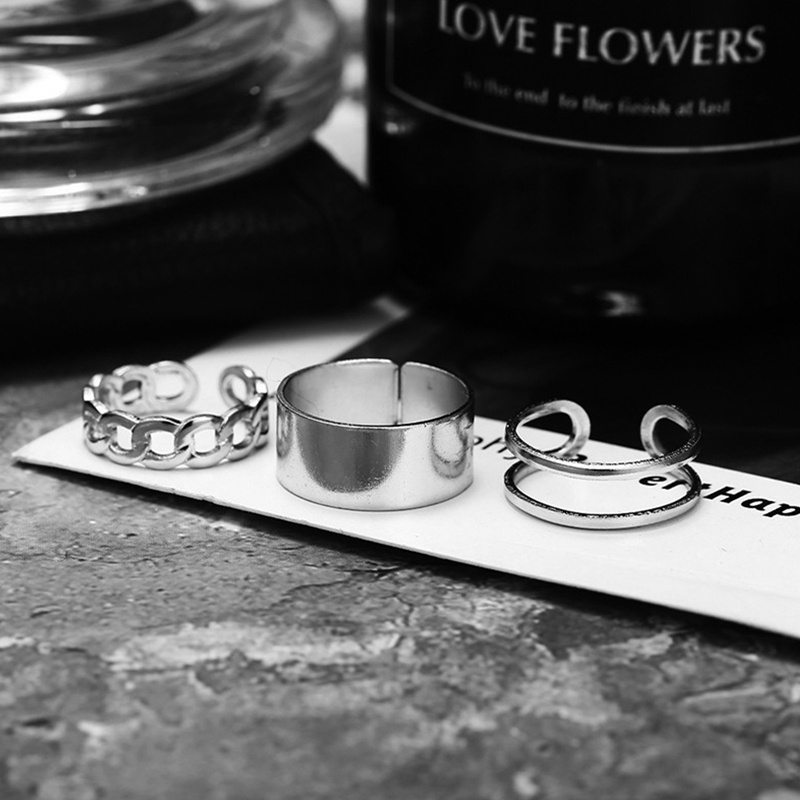 Ygt Set 3 Nhẫn Hở Phối Dây Xích Phong Cách Hip Hop Punk Cá Tính