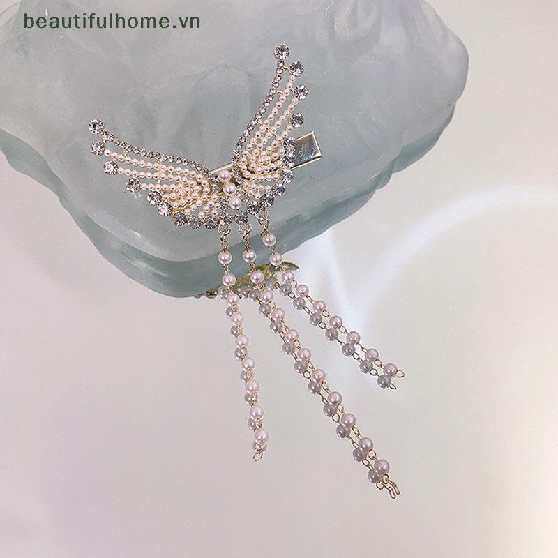 Kẹp Tóc Hình Cánh Thiên Thần Đính Đá &amp; Ngọc Trai Giả 1 Cái Cho Nữ