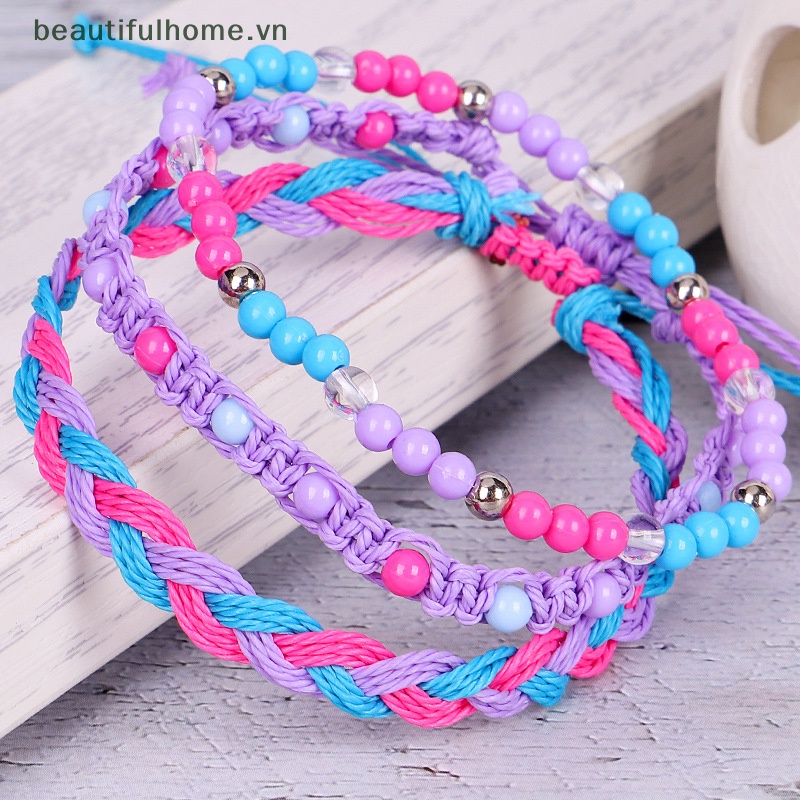Bộ 3 Vòng Tay Dây Bện Xỏ Hạt Nhiều Màu Phong Cách Bohemian Thời Trang