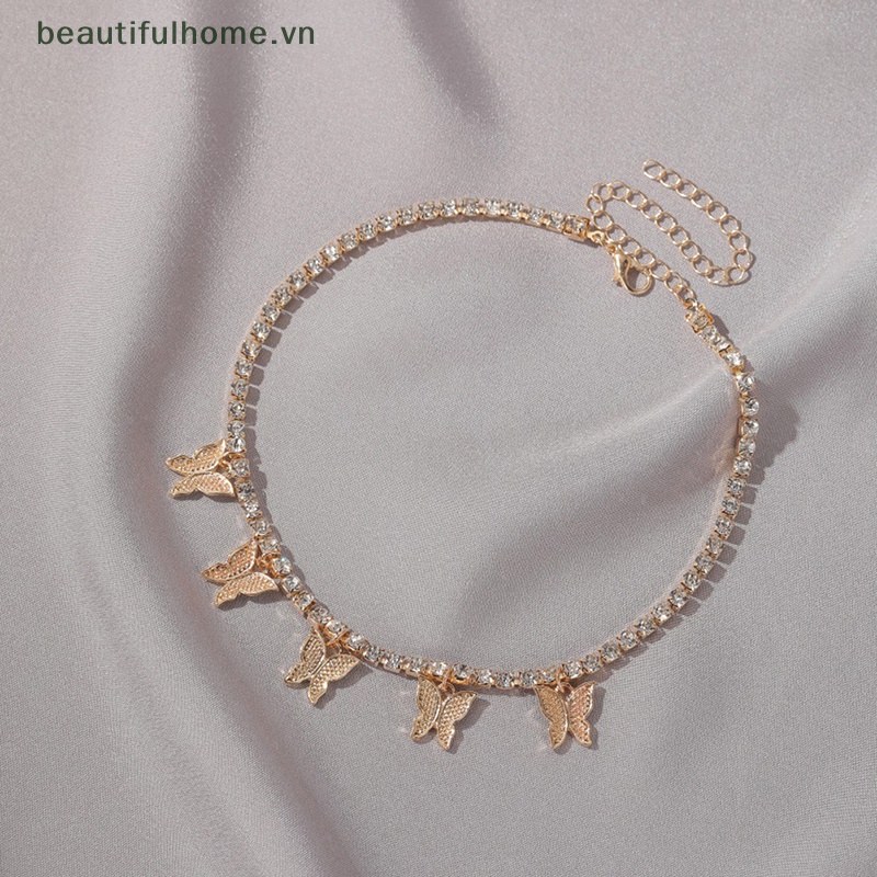 [beautifulhome] Vòng Cổ Choker Vàng Mặt Hình Bướm Đính Đá Cổ Điển Thời Trang Dành Cho Nữ