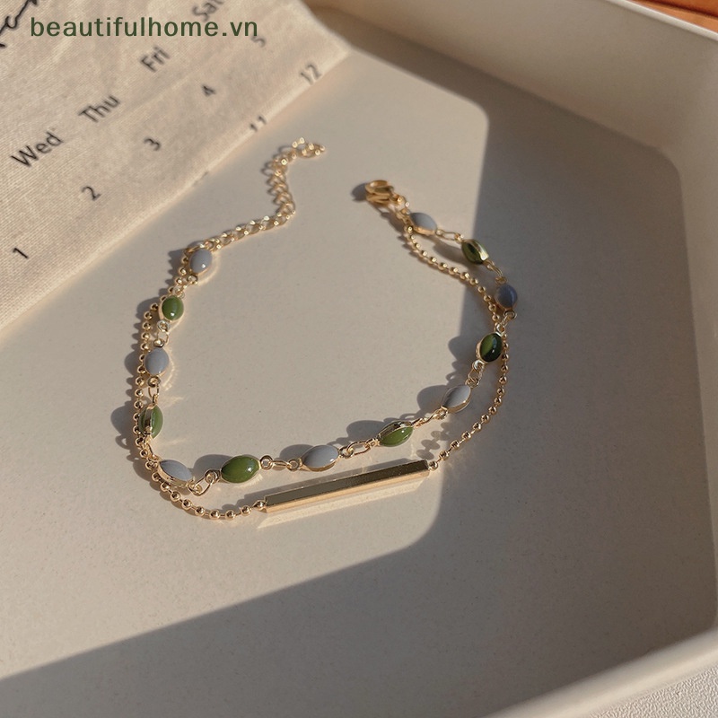 [beautifulhome] Vòng Tay Hai Lớp Đính Hạt Pha Lê Phong Cách Pháp Cổ Điển Có Thể Điều Chỉnh Trang Sức Dành Cho Nữ [beauty]