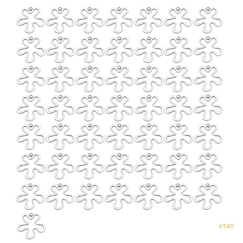 Bộ 50 Hạt Xỏ Lỗ Hình Hoa Năm Lá Màu Bạc Có Lỗ Dùng Làm Trang Sức DIY