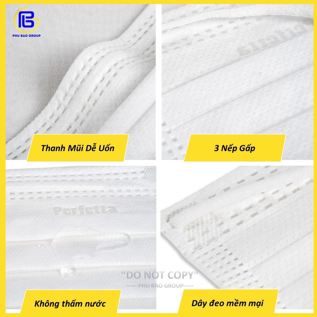 1 Gói khẩu trang y tế 3 lớp Perfetta Moderate Trắng/Xanh (10 cái/gói)