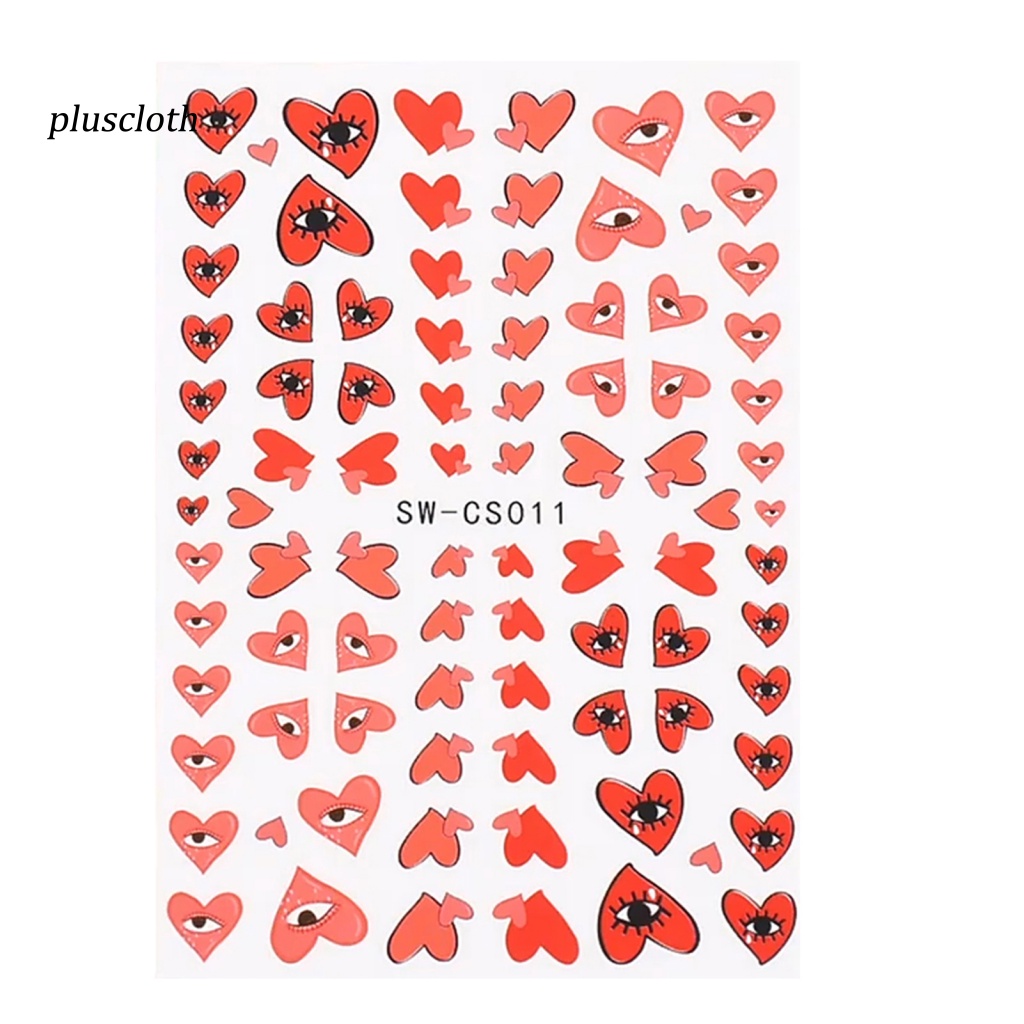 Bộ 2 Tấm Sticker Dán Móng Không Gây Kích Ứng Họa Tiết Trái Tim Mắt Quỷ 3D