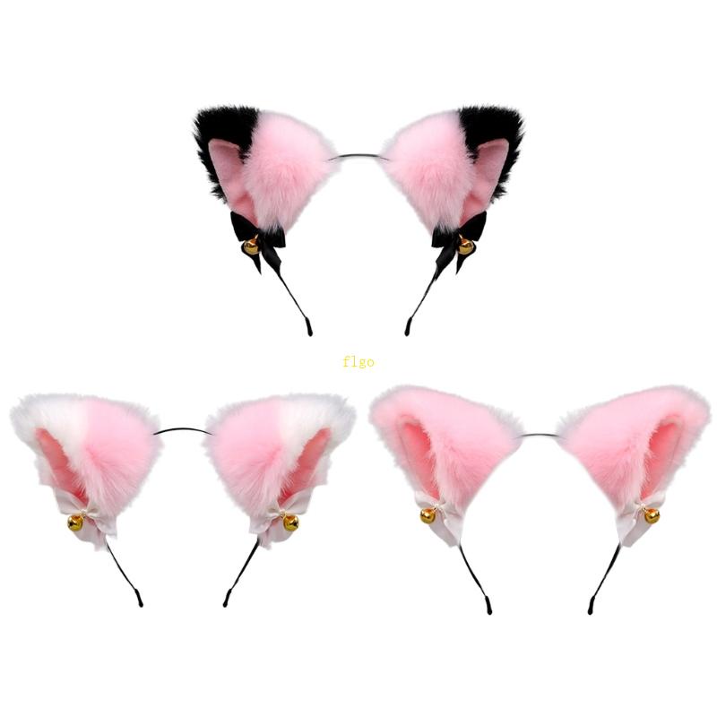 Băng Đô Tai Mèo Phối Lông Và Chuông Hóa Trang