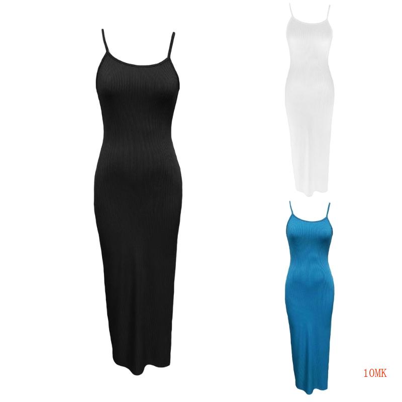 Xiangbao Đầm Ôm Dáng Không Tay Xẻ Tà Lưng Cao Màu Trơn Mùa Hè Cho Nữ