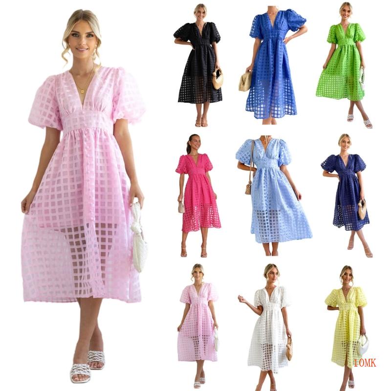 Đầm Babydoll Dáng Rộng Lưng Cao Nhún Bèo Dễ Thương Cho Nữ