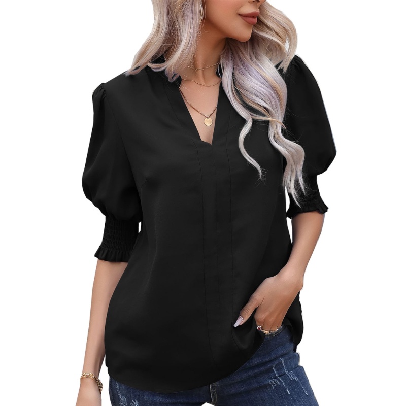 Áo Sơ Mi Chiffon Tay Ngắn Cổ Chữ V Dáng Rộng Phong Cách Công Sở Dành Cho Nữ